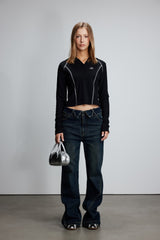 Fold-Over Waist Cross Front Flare Jeans