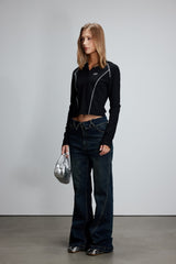 Fold-Over Waist Cross Front Flare Jeans