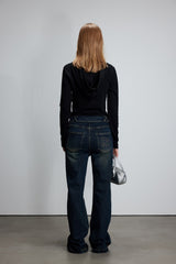 Fold-Over Waist Cross Front Flare Jeans