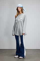 Grey Rhinestone Print Cold Shoulder T-Shirt