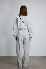 Elastic Rib Logo Grey Curved Hem Sweatpants