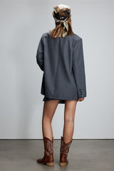 Grey False Two-Piece Striped Blazer - Set