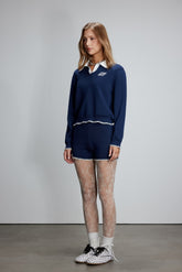 Navy Shirt Collar Logo Sweater - Set