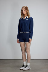 Navy Shirt Collar Logo Sweater - Set