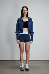 Side-Stripe Knit Denim Zip-Up Top - Set
