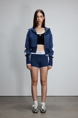 Elastic Rib Logo Navy Knit Denim Shorts - Set
