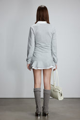 Grey & White Color Block Flounce Hem Sweatshirt Dress
