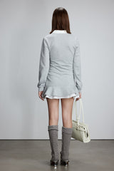 Grey & White Color Block Flounce Hem Sweatshirt Dress