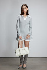 Grey & White Color Block Flounce Hem Sweatshirt Dress