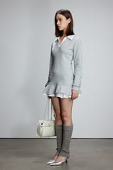 Grey & White Color Block Flounce Hem Sweatshirt Dress