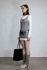 Grey & White Color Block Logo Label Dress