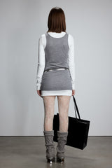Grey & White Color Block Logo Label Dress