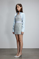 False Two-Piece Elastic Rib Shirt Dress