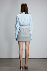 False Two-Piece Elastic Rib Shirt Dress