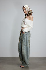 Blue Seam Detail Curved Hem Jeans