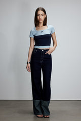 Contrast Square Neck Short Sleeve Top