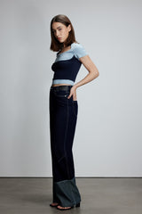 Contrast Square Neck Short Sleeve Top