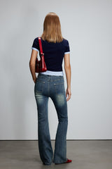 Knit Panel Shirt Collar Short Sleeve Top