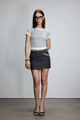 Belted Panel Pocket Slit Asymmetrical Skirt