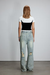 Contrast Square Neck Short Sleeve Top