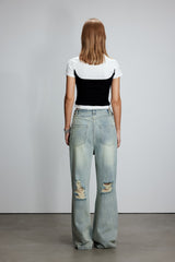 Contrast Square Neck Short Sleeve Top