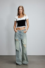 Contrast Square Neck Short Sleeve Top