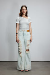 Asymmetric Neck Color Block Draped Tee