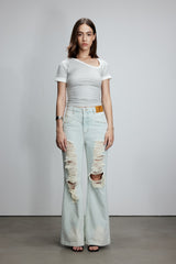 Asymmetric Neck Color Block Draped Tee