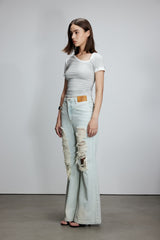 Asymmetric Neck Color Block Draped Tee