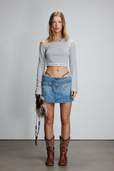 Elastic Rib Logo Black One-Shoulder Top