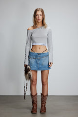 Elastic Rib Logo Black One-Shoulder Top