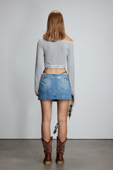 Elastic Rib Logo Black One-Shoulder Top