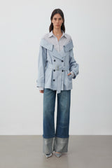 Two-tone striped shirt-spliced trench coat