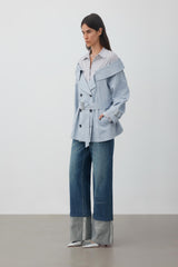 Two-tone striped shirt-spliced trench coat