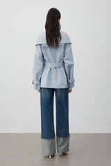 Two-tone striped shirt-spliced trench coat