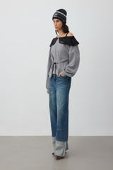 Rhinestone-letter rolled-hem jeans