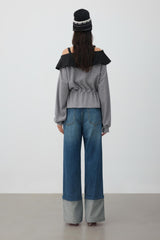 Rhinestone-letter rolled-hem jeans