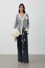 Lace-trim bow grey cardigan