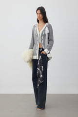 Lace-trim bow grey cardigan