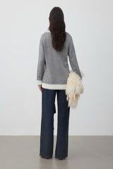 Lace-trim bow grey cardigan