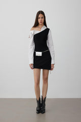 Two-tone shirt-spliced knit dress