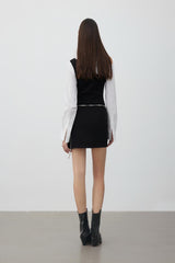 Two-tone shirt-spliced knit dress