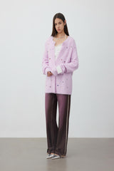 Hand-sewn crystal-decorated purple cardigan