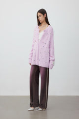 Hand-sewn crystal-decorated purple cardigan