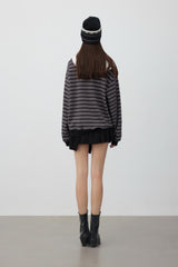 Two-tone wrap-knot striped long-sleeve top
