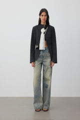 Plaid stand-collar lace twisted blazer