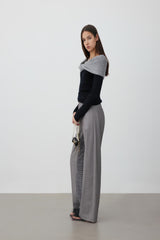 One-shoulder silver-thread spliced black knit top