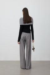 One-shoulder silver-thread spliced black knit top