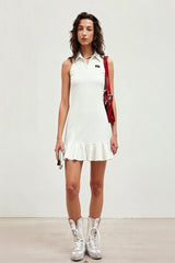 Polo Collar Ruffled Hem Sleeveless Dress