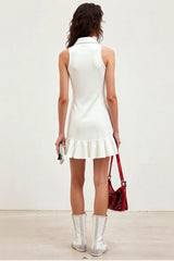 Polo Collar Ruffled Hem Sleeveless Dress